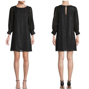 Lilly Pulitzer Maisel Silk Metallic Dot Black Long Sleeve Dress